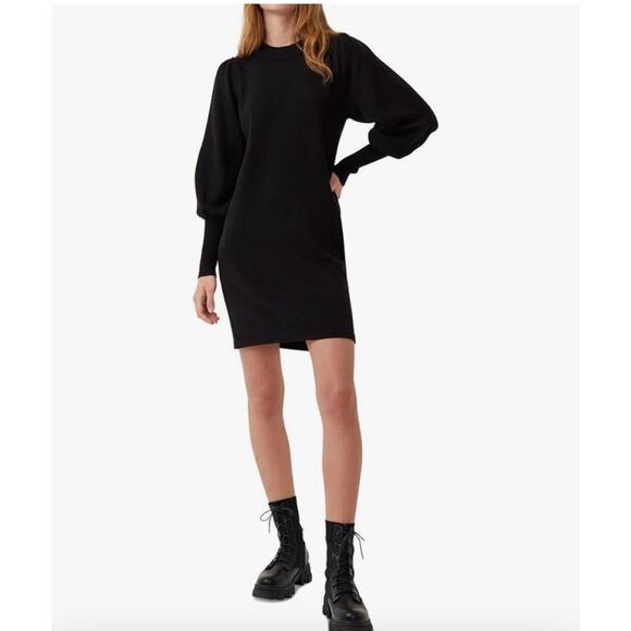French Connection Sweater Dress Black Balloon Sleeve Size L - Picture 1 of 7